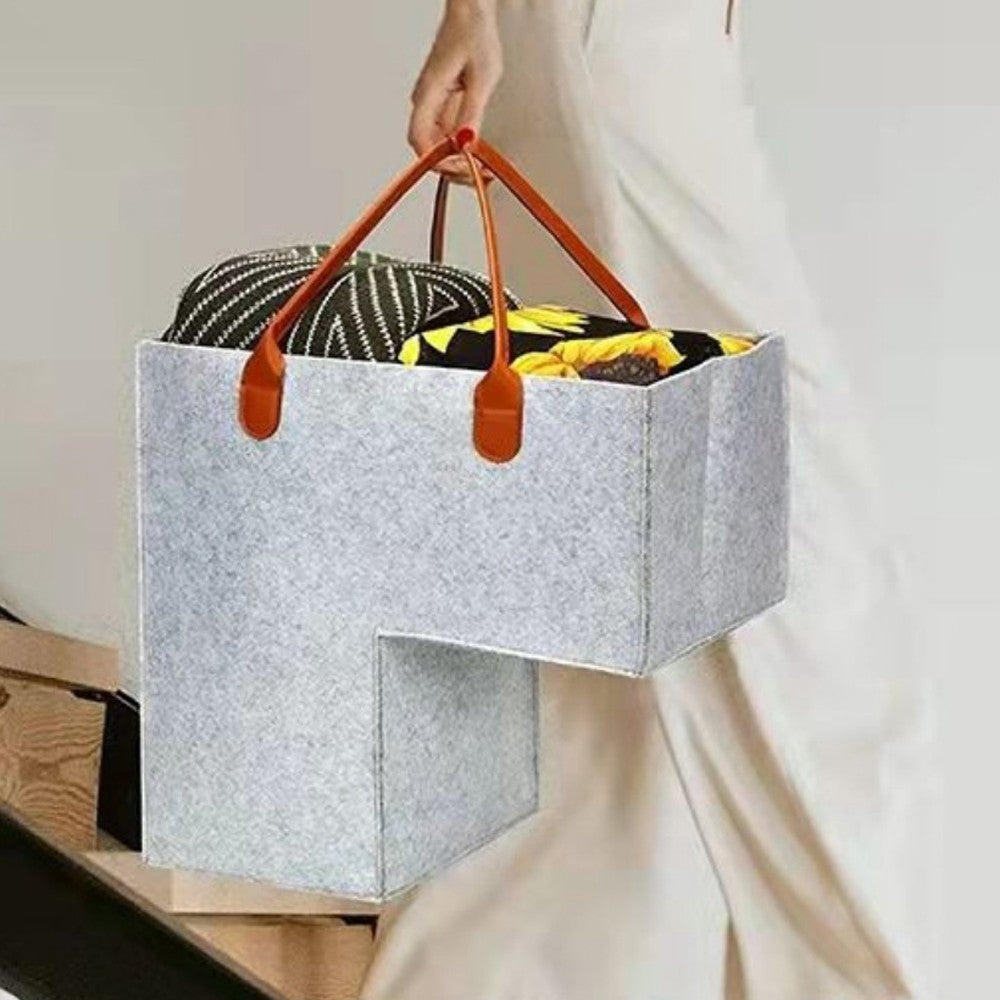 1Pc Stair Basket Foldable Stair Step Storage Bag Organizer with Handle - Grey