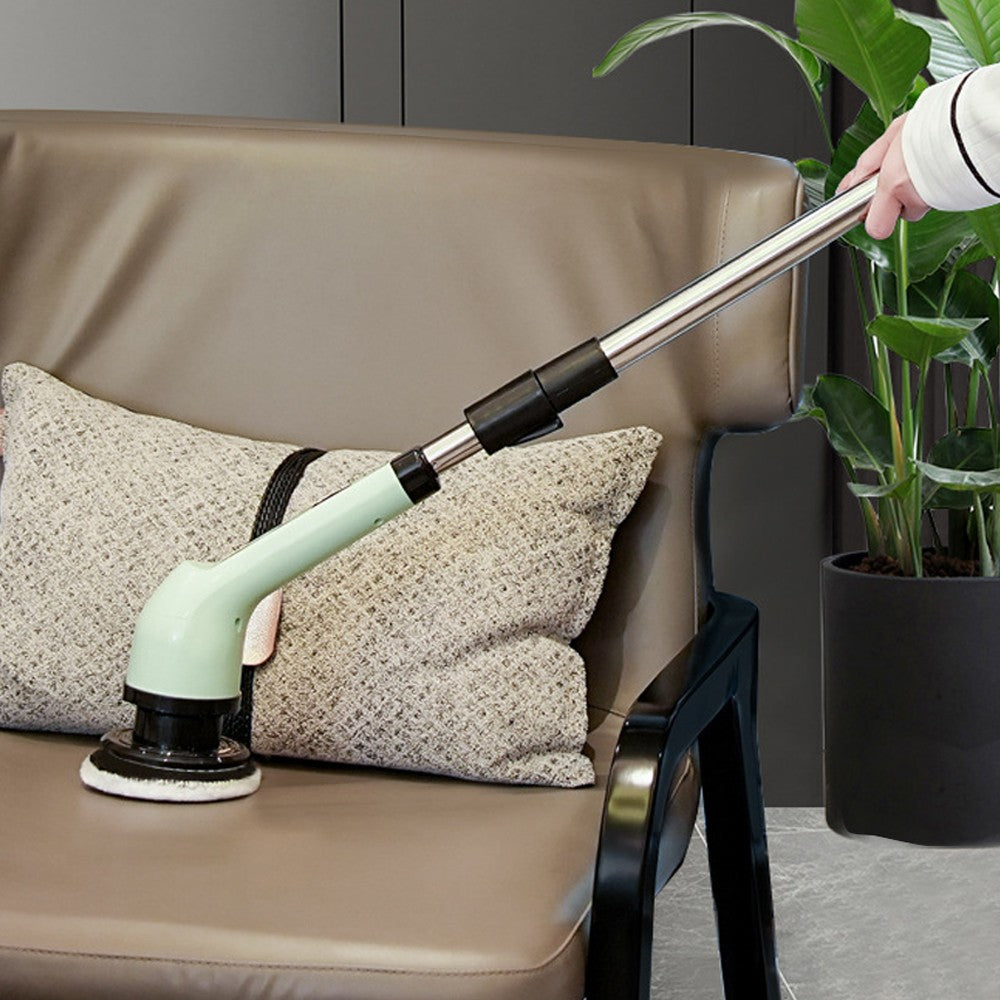 Electric Cleaning Brush with 9 Brush Heads and Extension Handle - Green