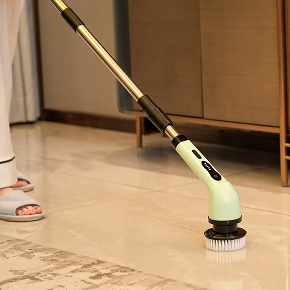 Electric Cleaning Brush with 9 Brush Heads and Extension Handle - Green