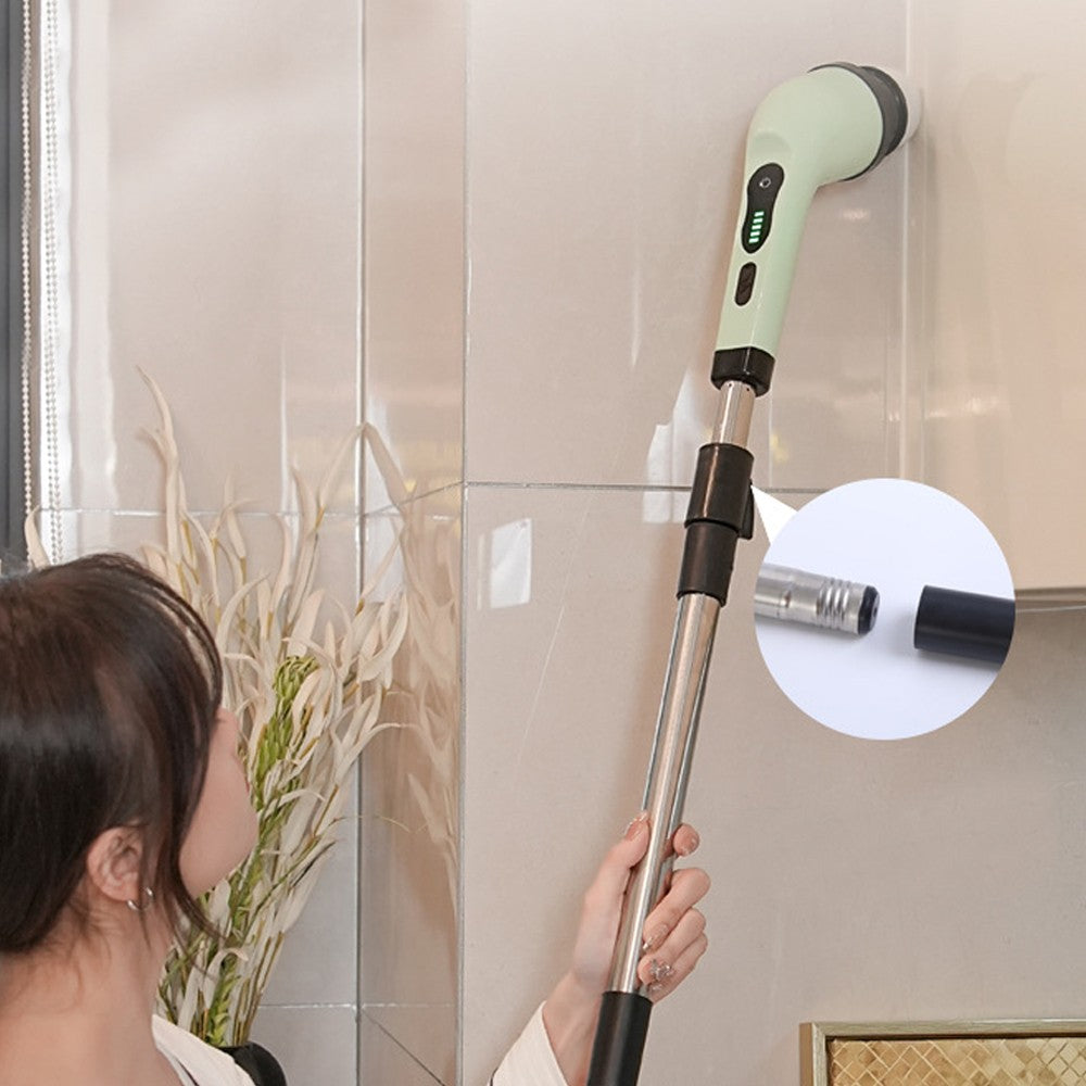 Electric Cleaning Brush with 9 Brush Heads and Extension Handle - Green