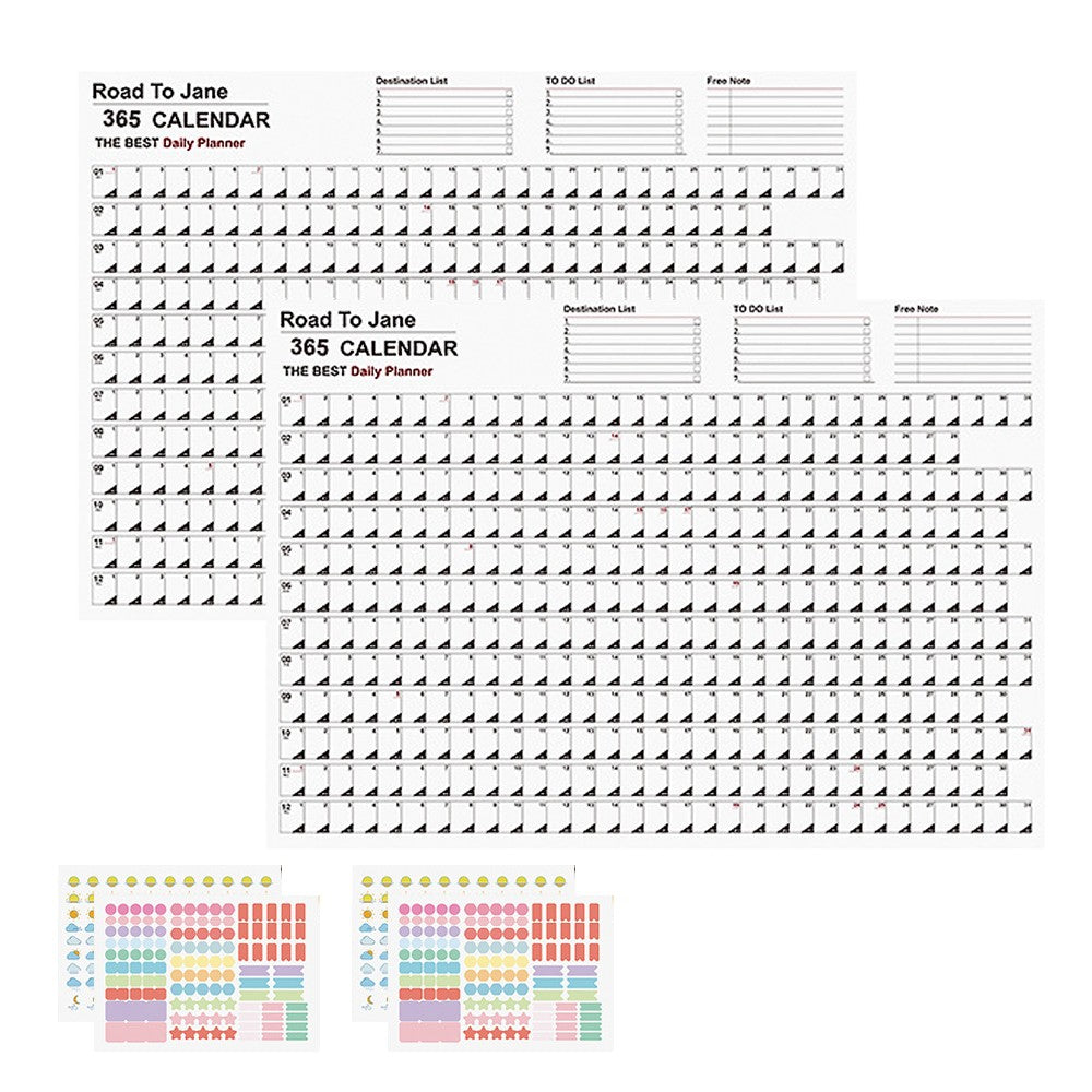 2Pcs 2024 Annual Wall Calendar Daily Schedule Planner with Stickers