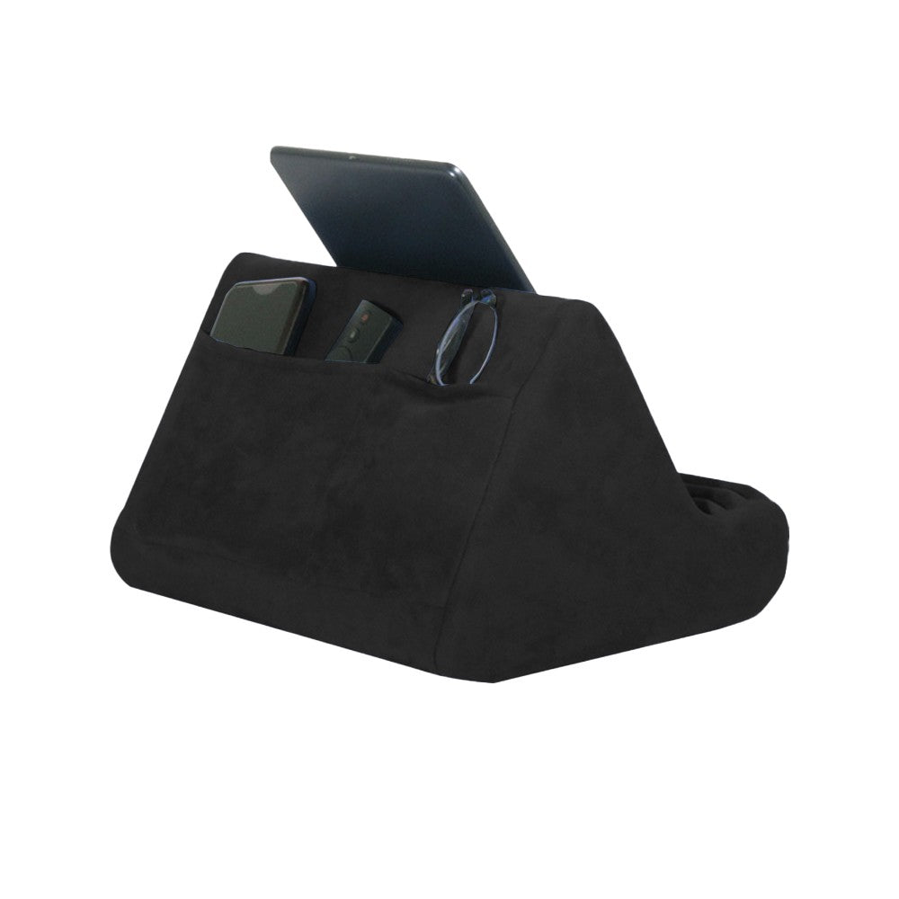Multi-Angle Tablet Stand Pillow Pad Phone Holder Dock with 2 Pockets - Black