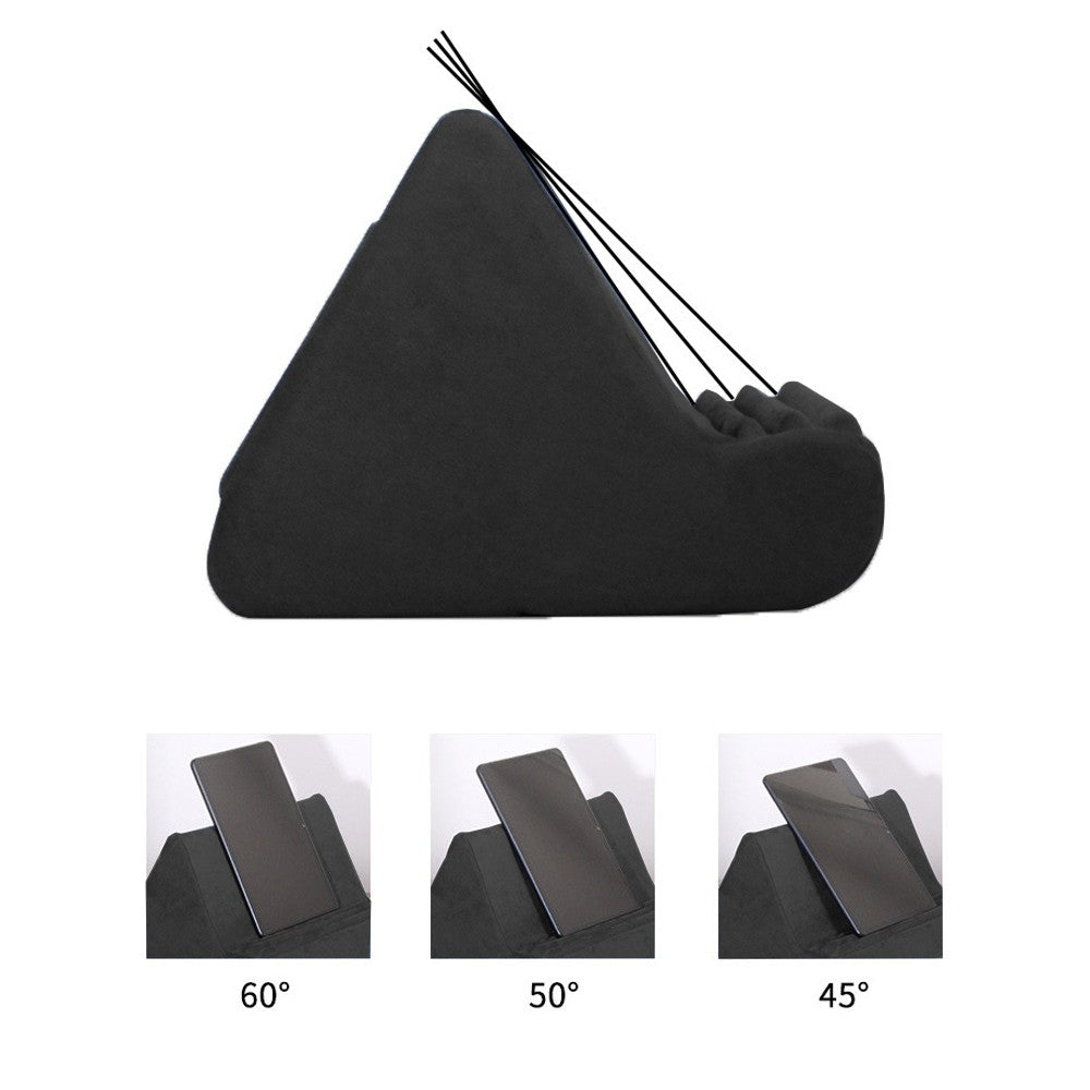 Multi-Angle Tablet Stand Pillow Pad Phone Holder Dock with 2 Pockets - Black
