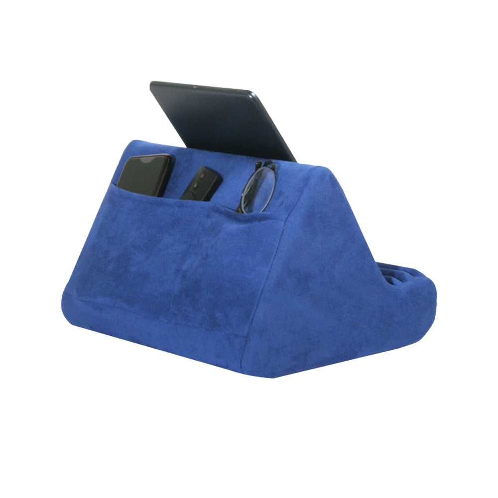 Multi-Angle Tablet Stand Pillow Pad Phone Holder Dock with 2 Pockets - Blue