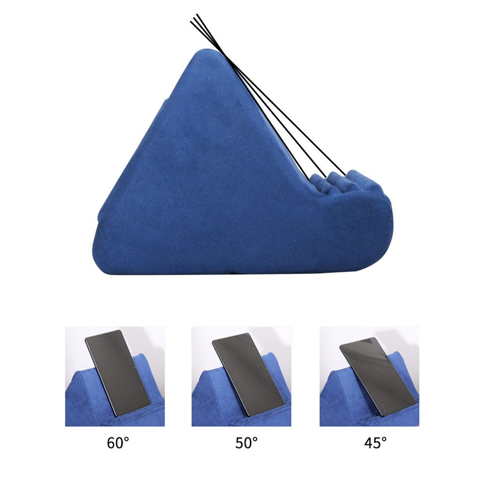 Multi-Angle Tablet Stand Pillow Pad Phone Holder Dock with 2 Pockets - Blue