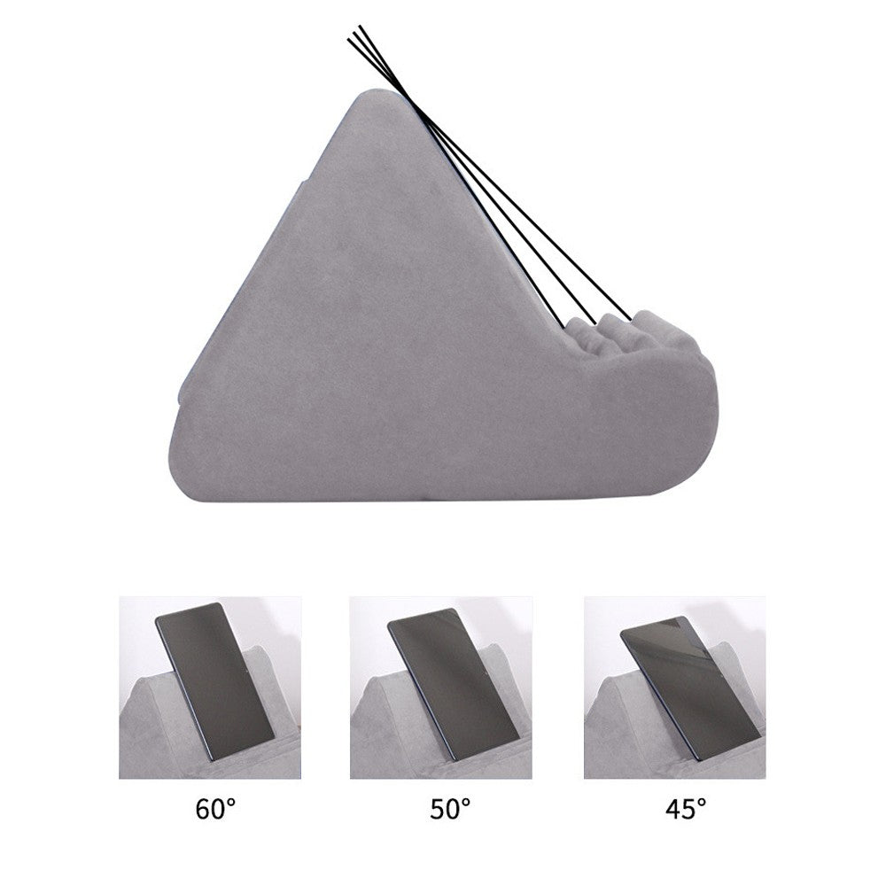Multi-Angle Tablet Stand Pillow Pad Phone Holder Dock with 2 Pockets - Grey