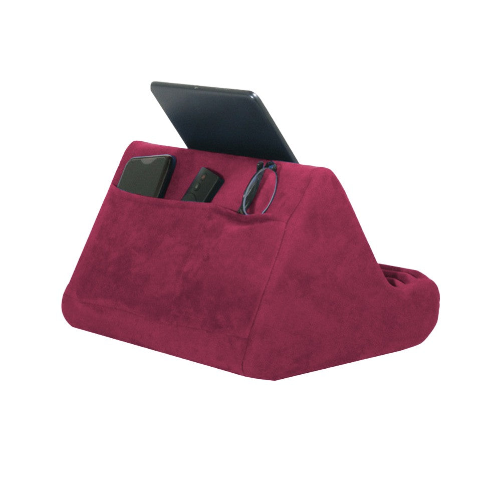 Multi-Angle Tablet Stand Pillow Pad Phone Holder Dock with 2 Pockets - Rose Red