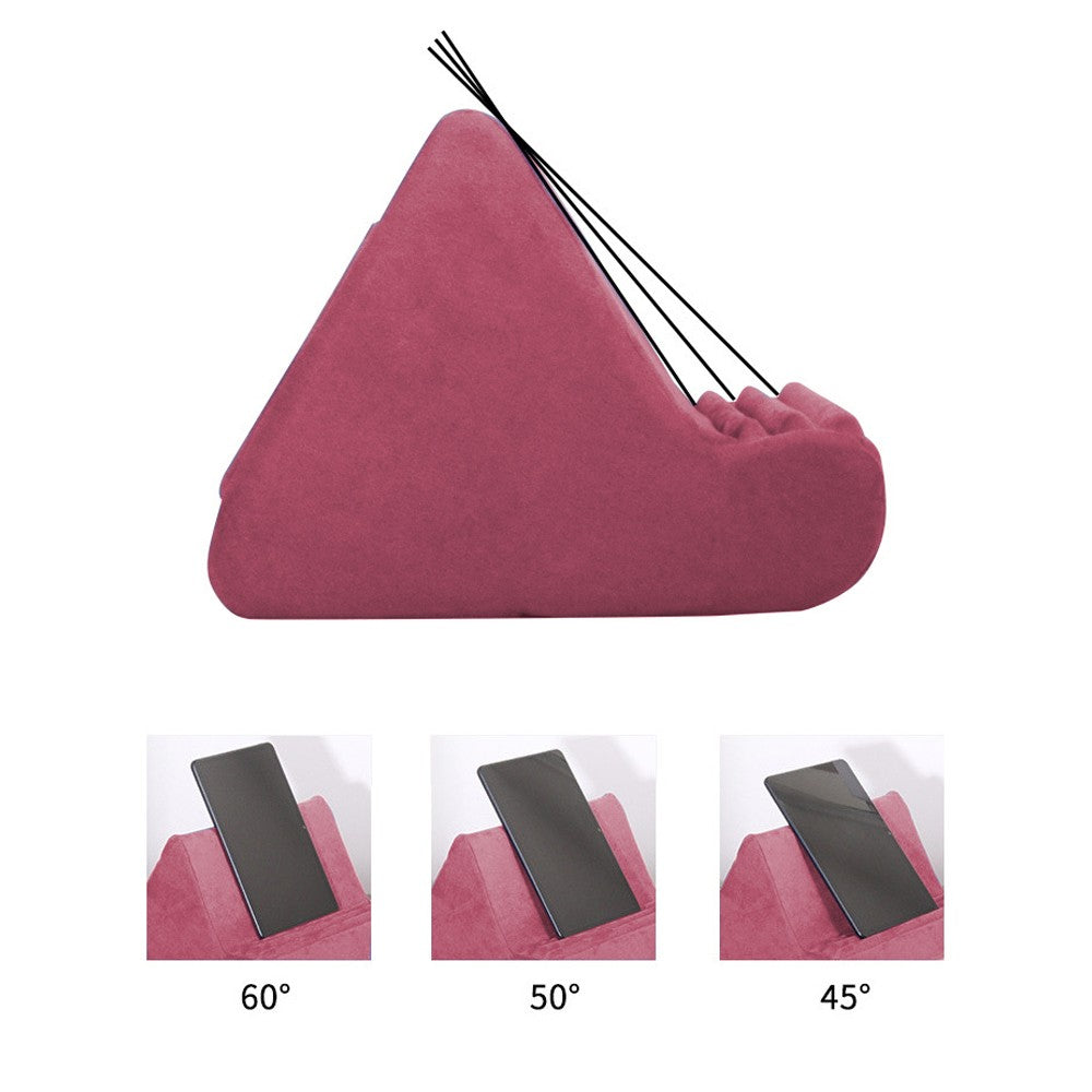 Multi-Angle Tablet Stand Pillow Pad Phone Holder Dock with 2 Pockets - Rose Red