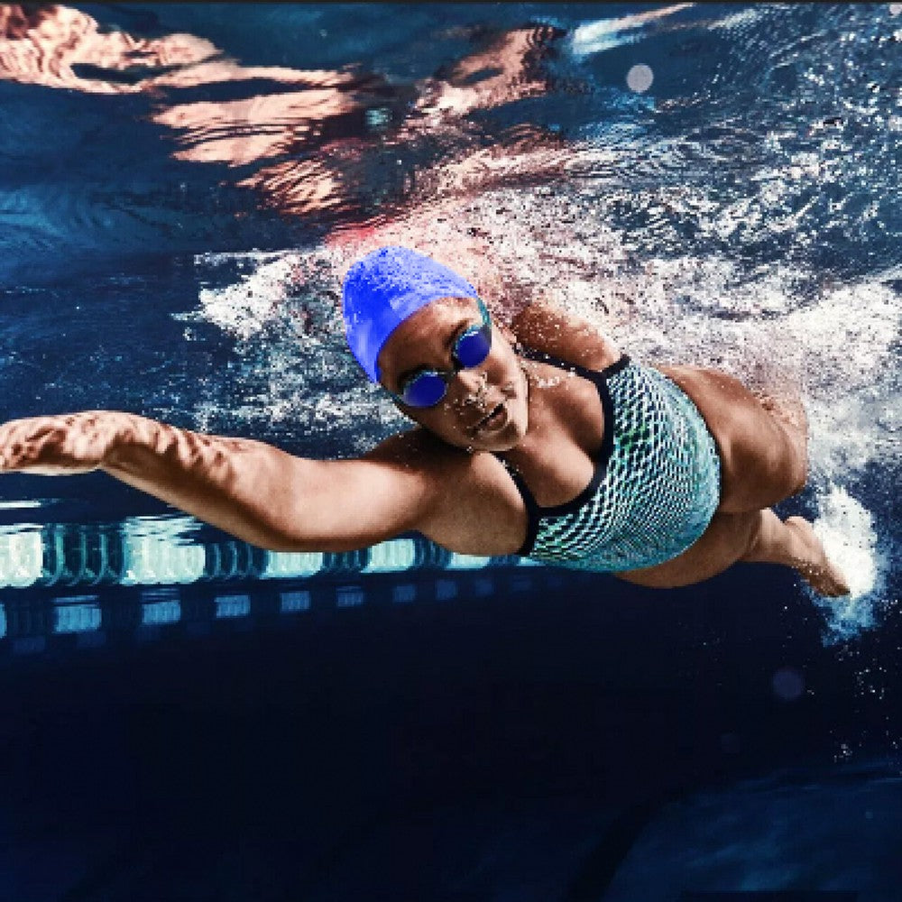 1Pc Adult Elastic Silicone Swimming Cap Pool Cap for Long Hair - Blue S