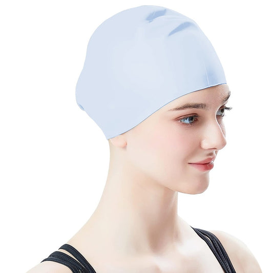 1Pc Adult Elastic Silicone Swimming Cap Pool Cap for Long Hair - White M
