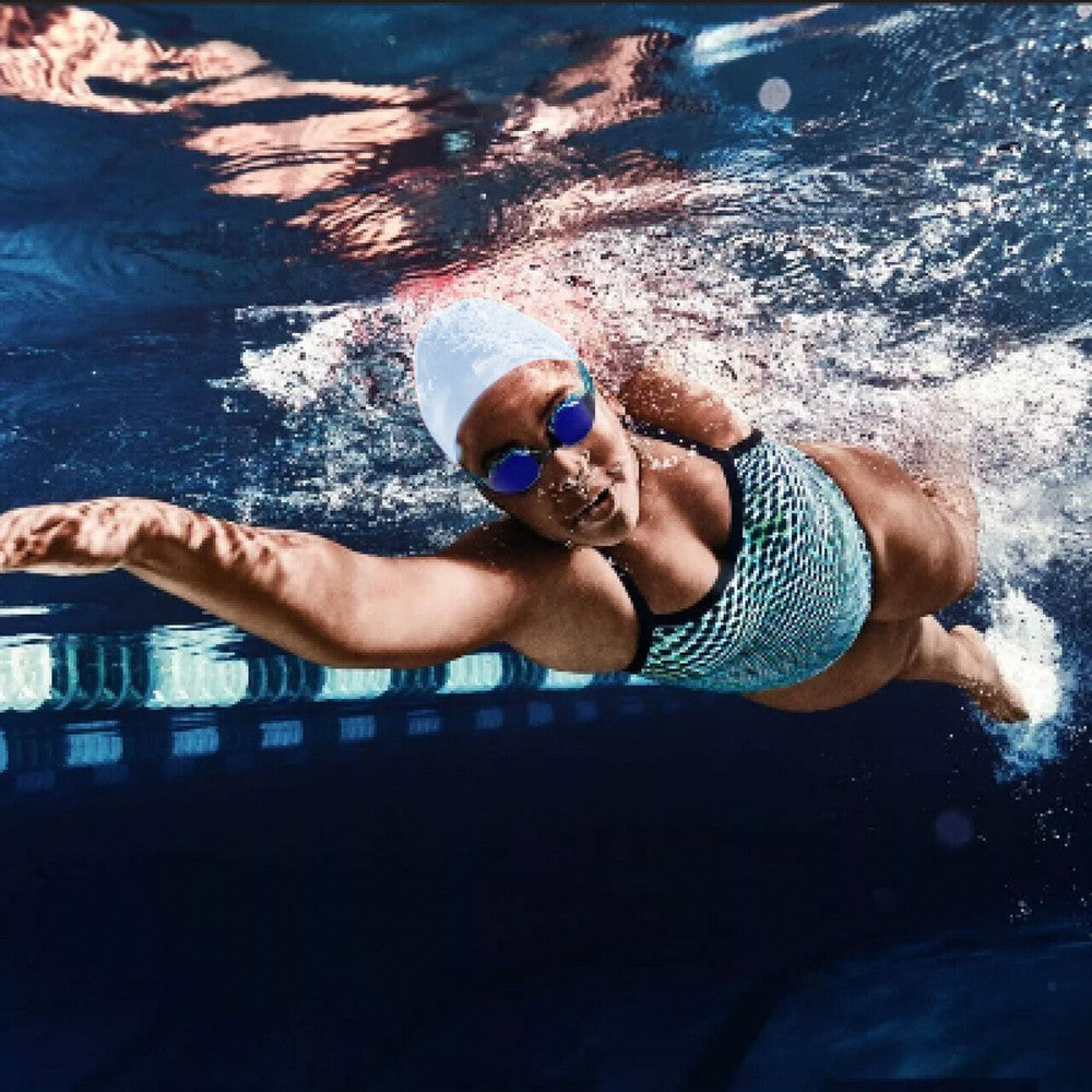 1Pc Adult Elastic Silicone Swimming Cap Pool Cap for Long Hair - White M