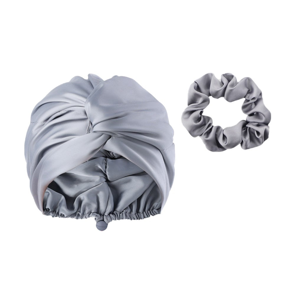 Adjustable Double Layer Satin Sleeping Cap Hair Wrap Bonnet Turban - Grey