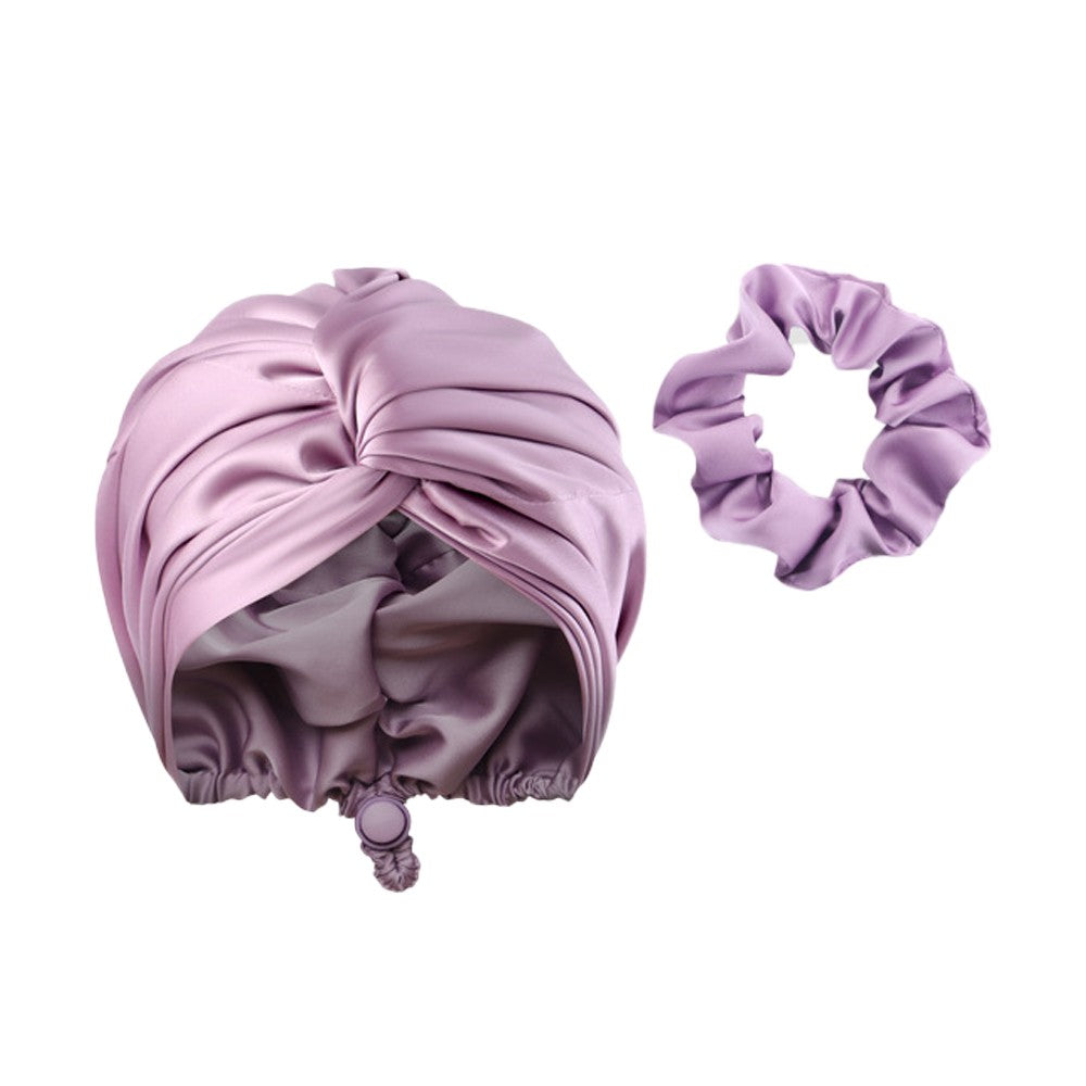 Adjustable Double Layer Satin Sleeping Cap Hair Wrap Bonnet Turban - Purple