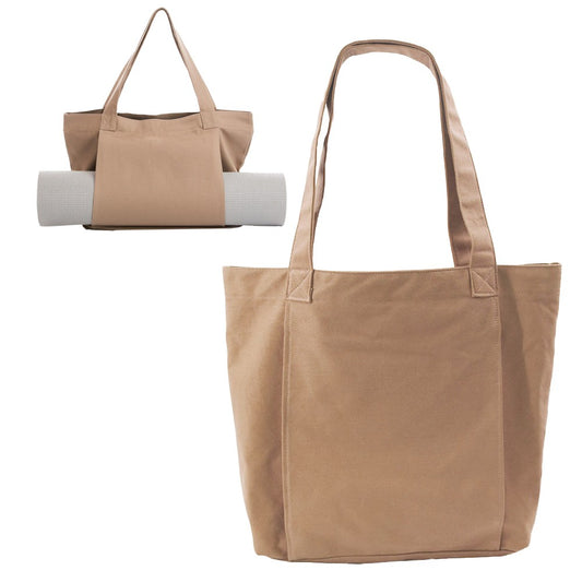Pilates Yoga Bag Oxford Cloth Tote Bag with Yoga Mat Carrier Pocket - Apricot