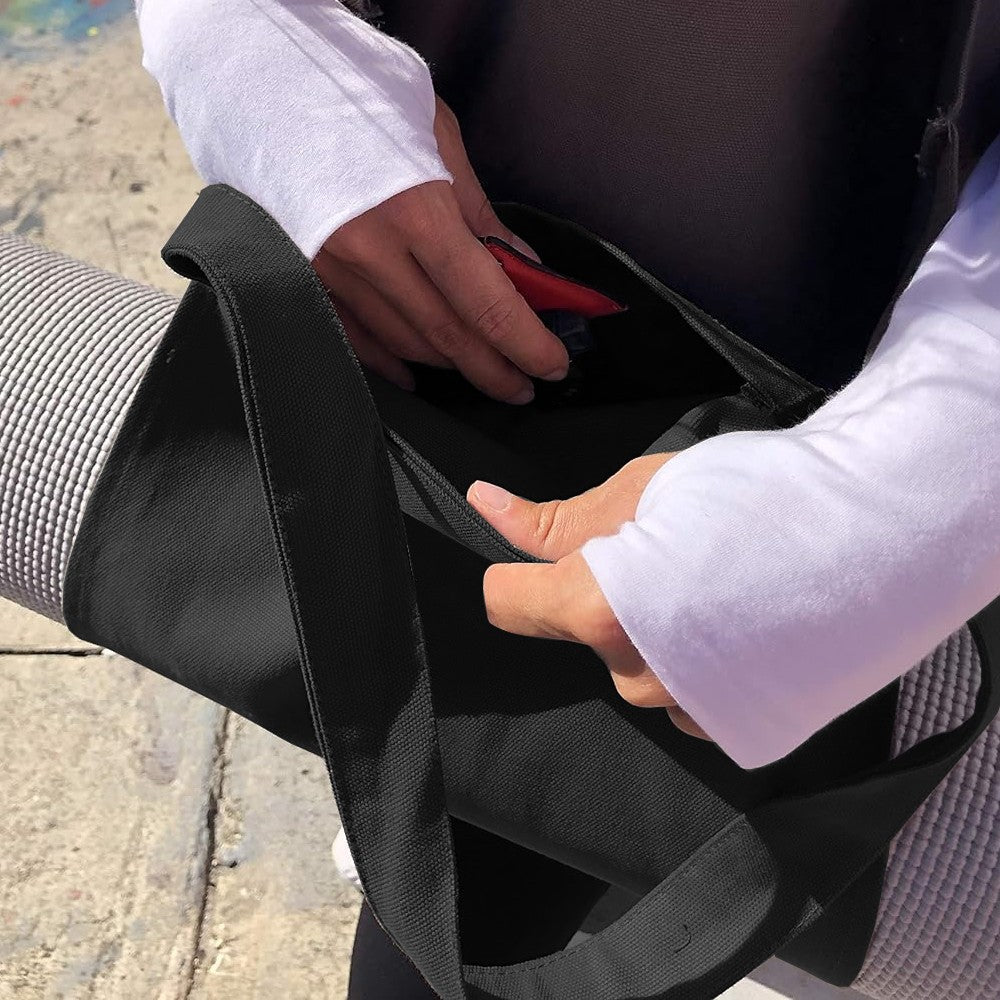 Pilates Yoga Bag Oxford Cloth Tote Bag with Yoga Mat Carrier Pocket - Black