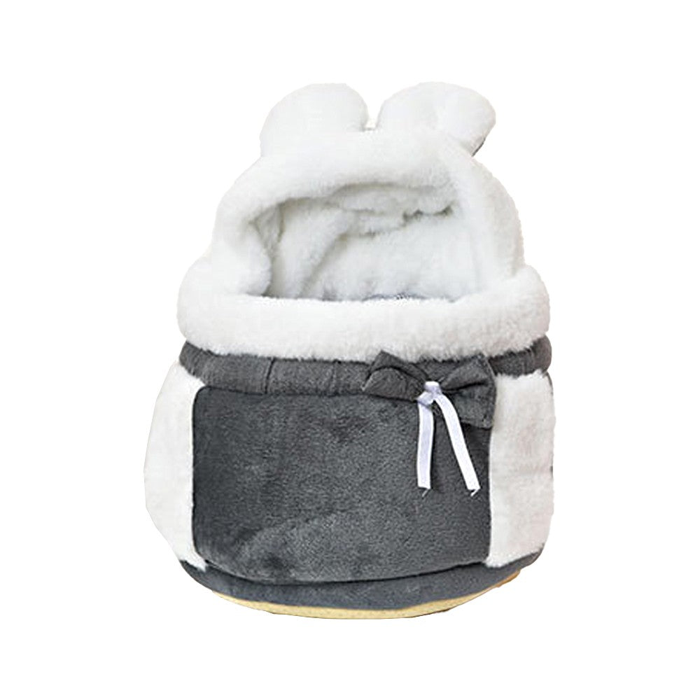 Plush Pet Carrier Backpack Pet Warm Bag with Hand Warmer Pocket - Grey - M