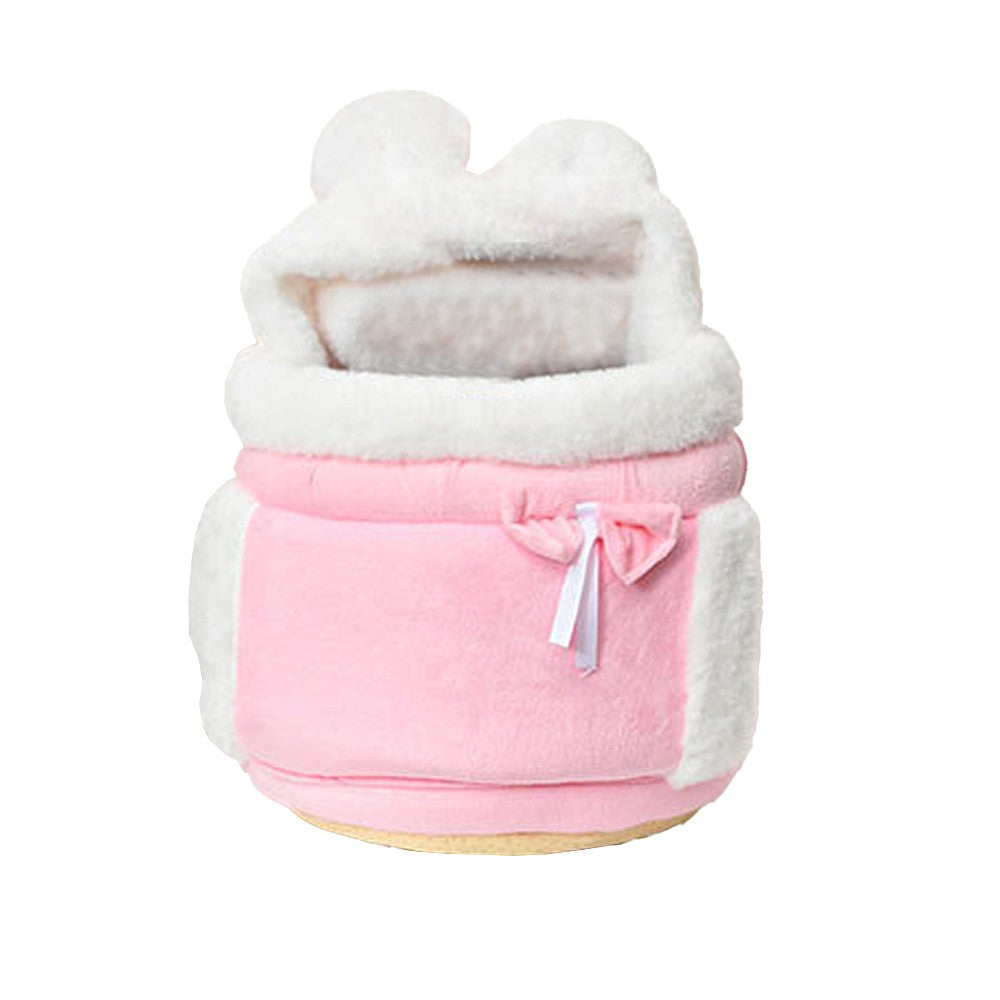 Plush Pet Carrier Backpack Pet Warm Bag with Hand Warmer Pocket - Pink - M