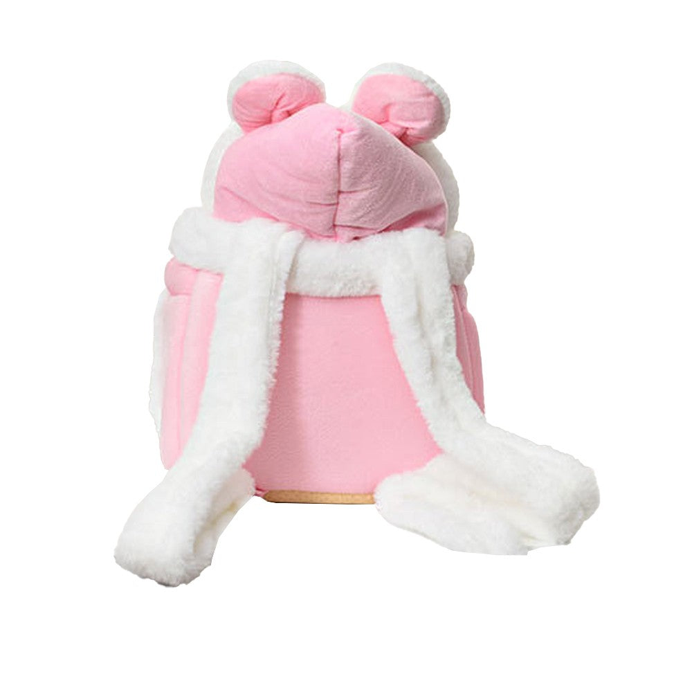 Plush Pet Carrier Backpack Pet Warm Bag with Hand Warmer Pocket - Pink - M