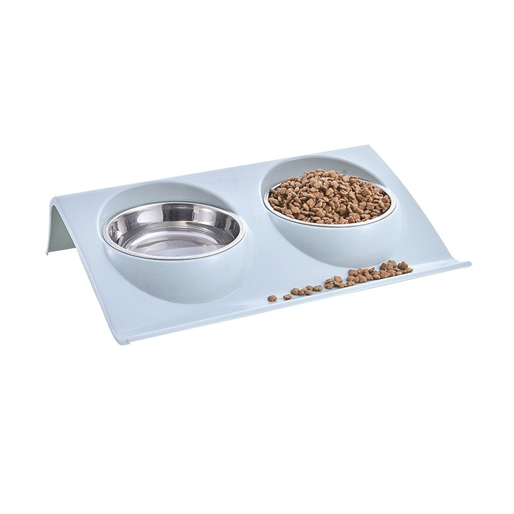 2 Sets of Elevated Pet Feeding Bowls Double-bowls Dog Cat Feeder - Pink+Blue