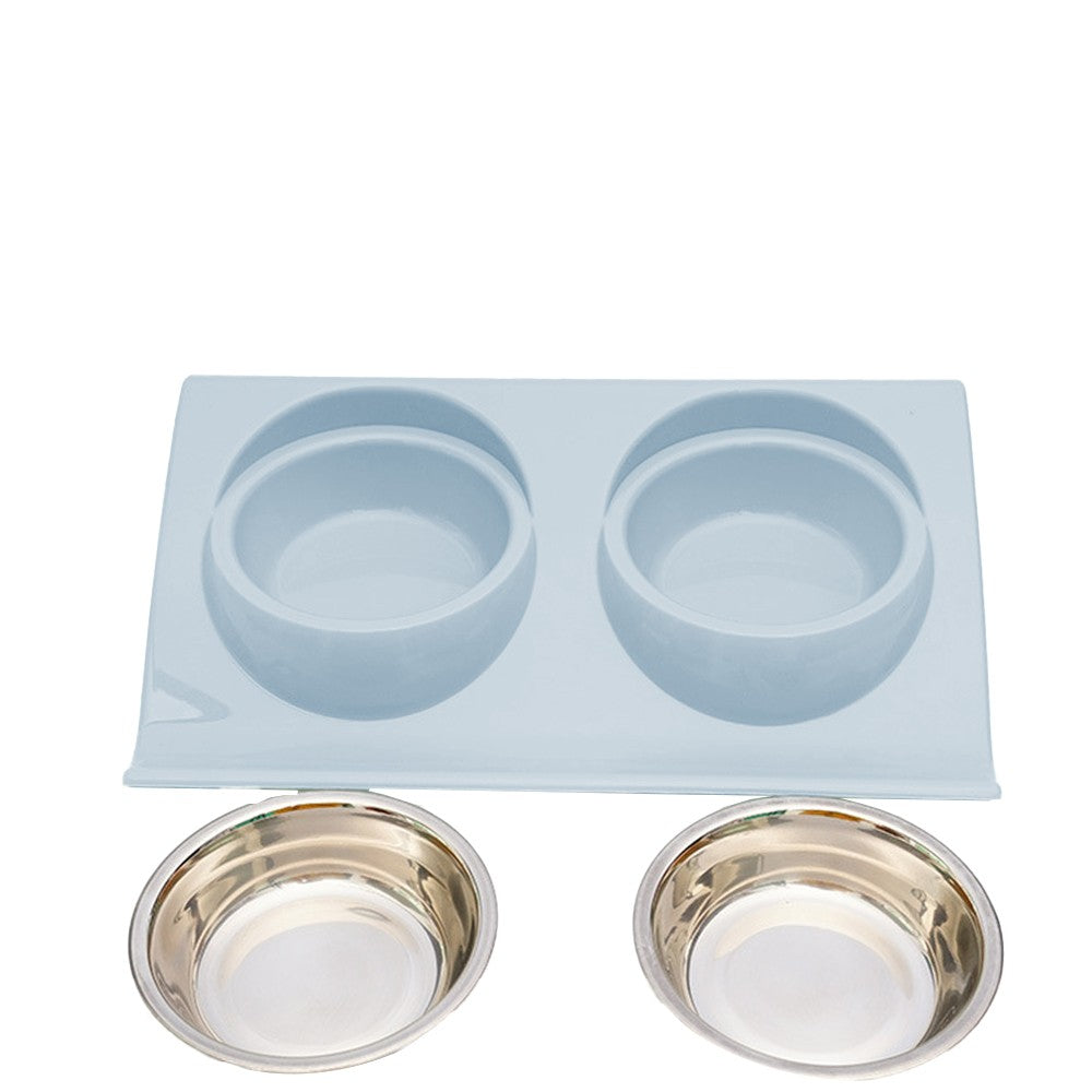 2 Sets of Elevated Pet Feeding Bowls Double-bowls Dog Cat Feeder - Pink+Blue