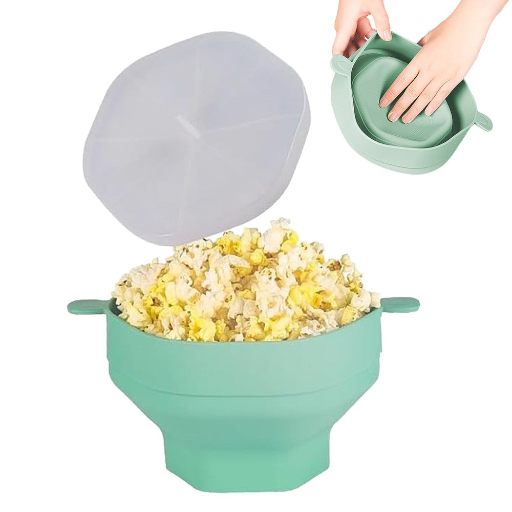 1Pc Collapsible Silicone Popcorn Popper Microwave Popcorn Bowl with Lid - Green