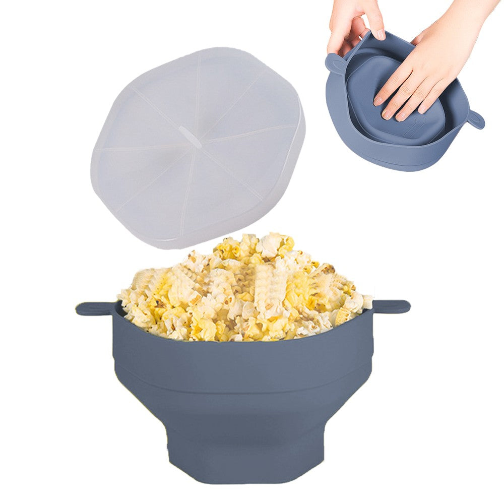 1Pc Collapsible Silicone Popcorn Popper Microwave Popcorn Bowl with Lid - Grey