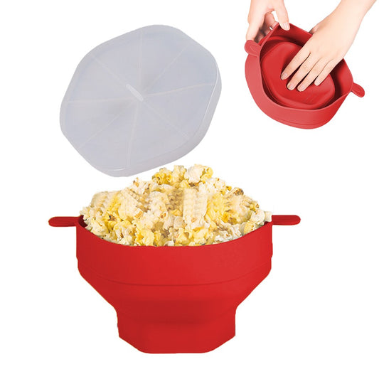 1Pc Collapsible Silicone Popcorn Popper Microwave Popcorn Bowl with Lid - Red