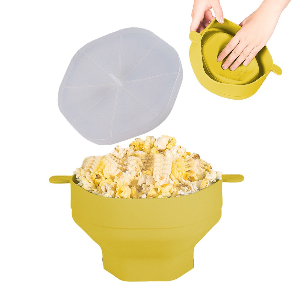 1Pc Collapsible Silicone Popcorn Popper Microwave Popcorn Bowl with Lid - Yellow