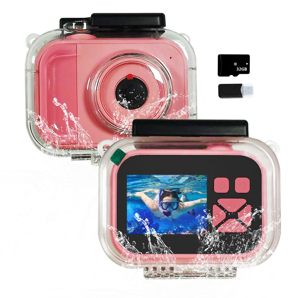 1080P HD Kids Digital Camera with Waterproof Case and 32GB TF Card - Pink