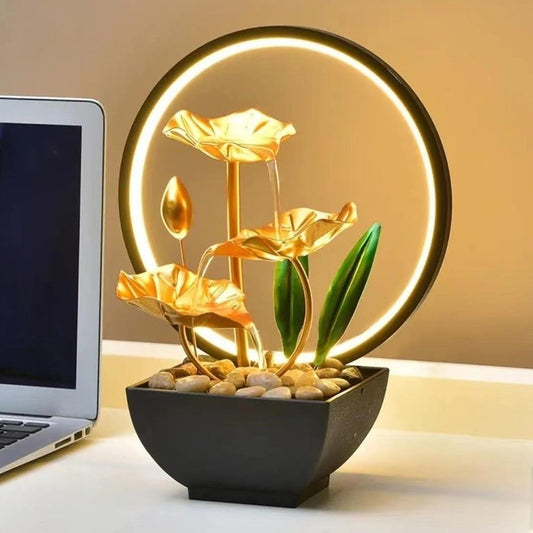 USB Powered Desktop Fountain with LED Ring Light Home Tabletop Humidifier Decor