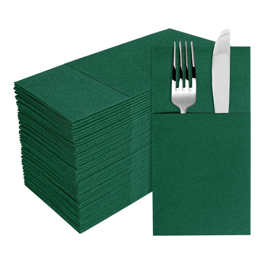 50 Pieces Prefolded Disposable Paper Napkins with Flatware Pocket - Green