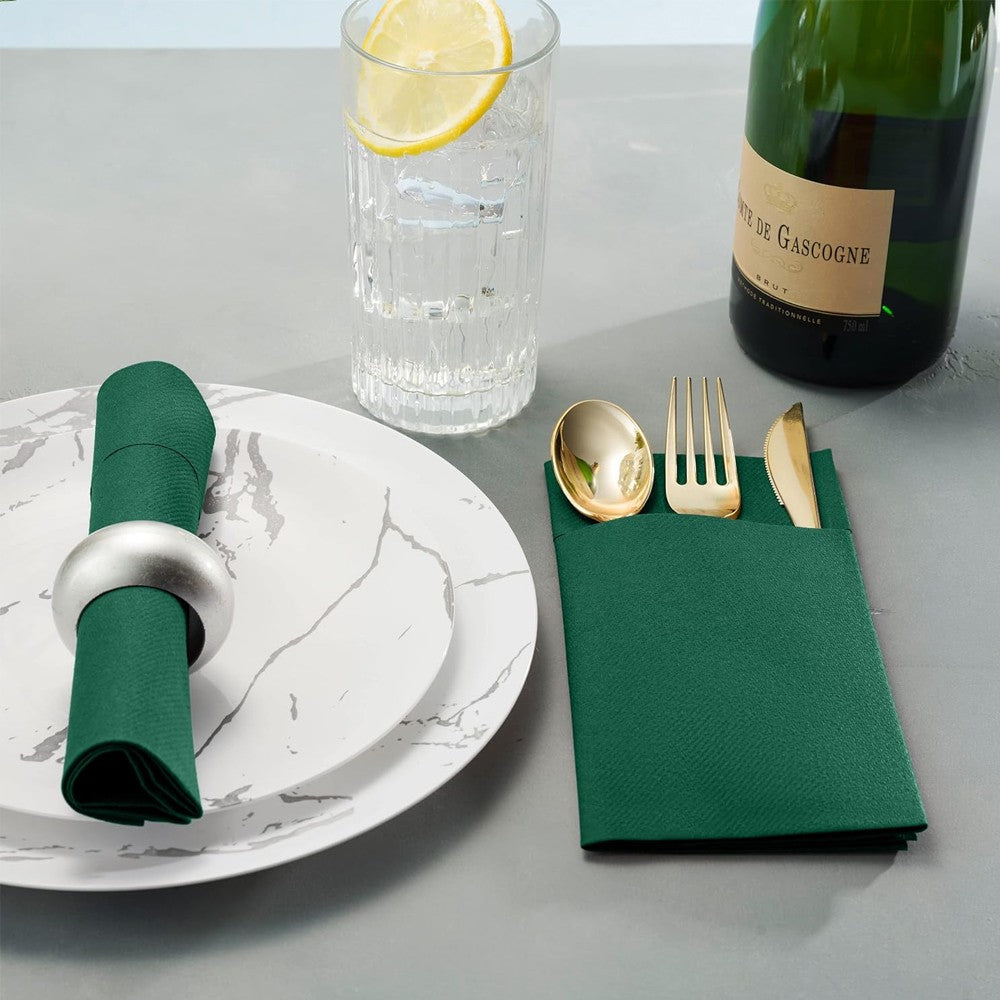 50 Pieces Prefolded Disposable Paper Napkins with Flatware Pocket - Green