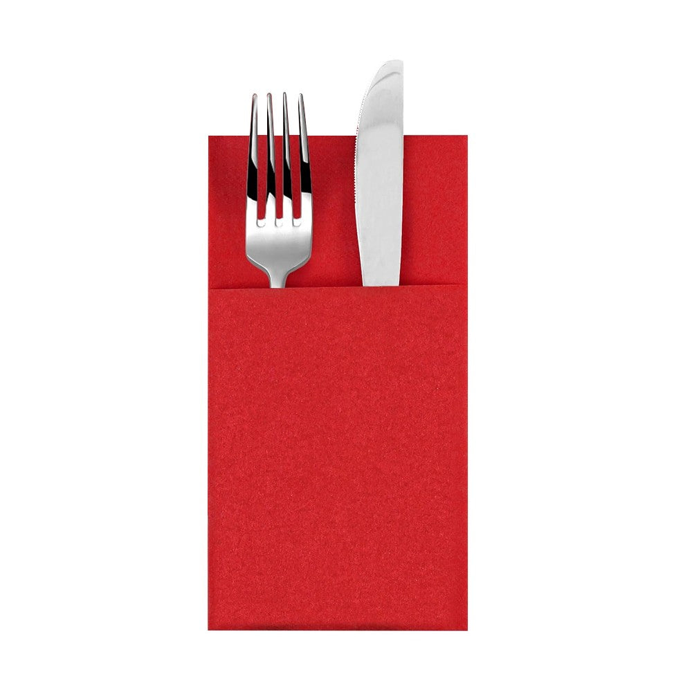 50 Pieces Prefolded Disposable Paper Napkins with Flatware Pocket - Red