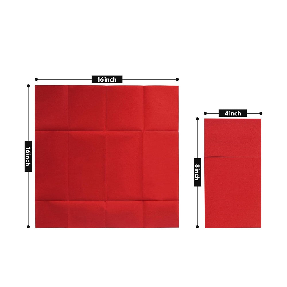 50 Pieces Prefolded Disposable Paper Napkins with Flatware Pocket - Red