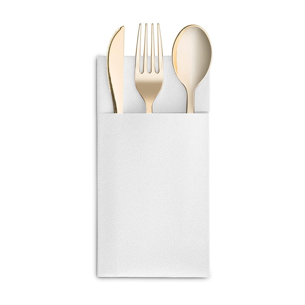 50 Pieces Prefolded Disposable Paper Napkins with Flatware Pocket - White