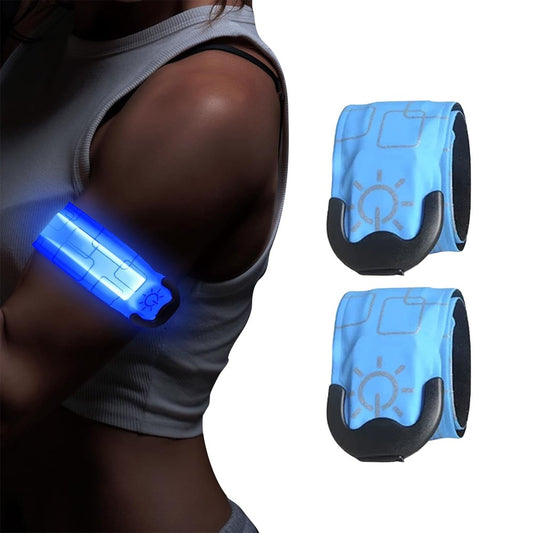 2Pcs LED Light-up Armband Rechargeable Night Running Safety Light Bands - Blue