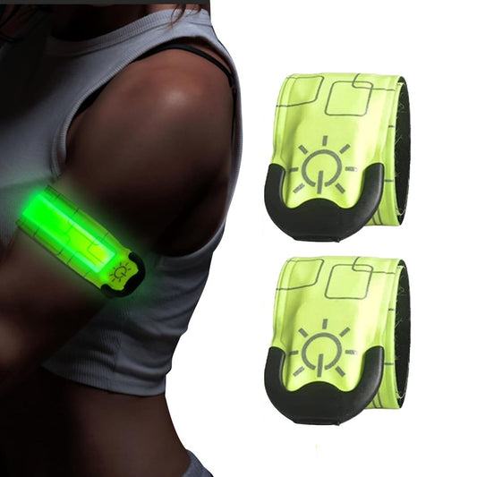 2Pcs LED Light-up Armband Rechargeable Night Running Safety Light Bands - Green