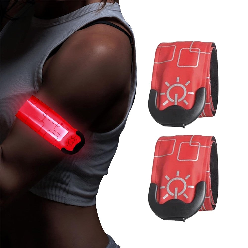 2Pcs LED Light-up Armband Rechargeable Night Running Safety Light Bands - Red