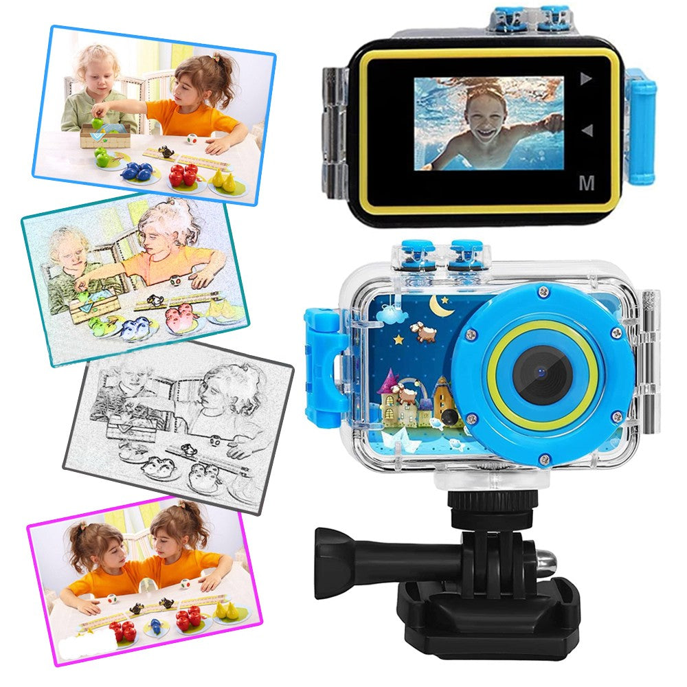 1080P HD Kids Sports Camera with Waterproof Case and 32GB Memory Card - Blue