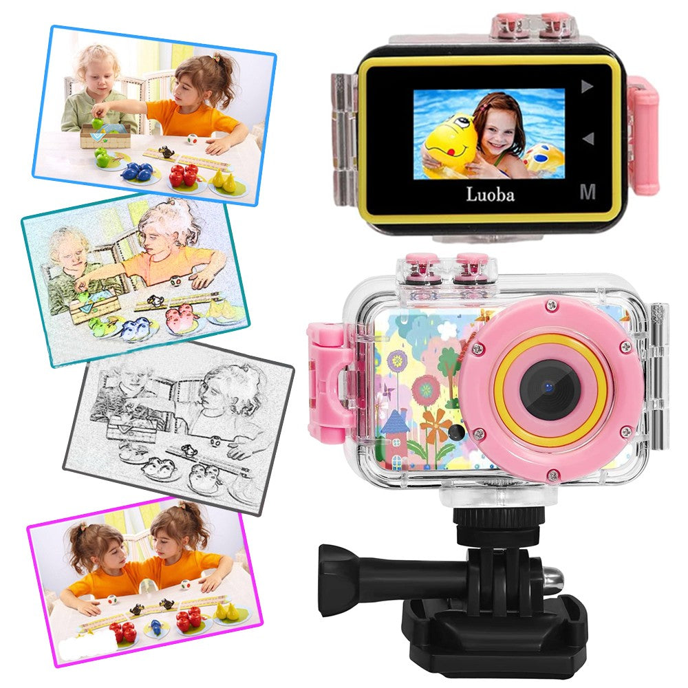 1080P HD Kids Sports Camera with Waterproof Case and 32GB Memory Card - Pink