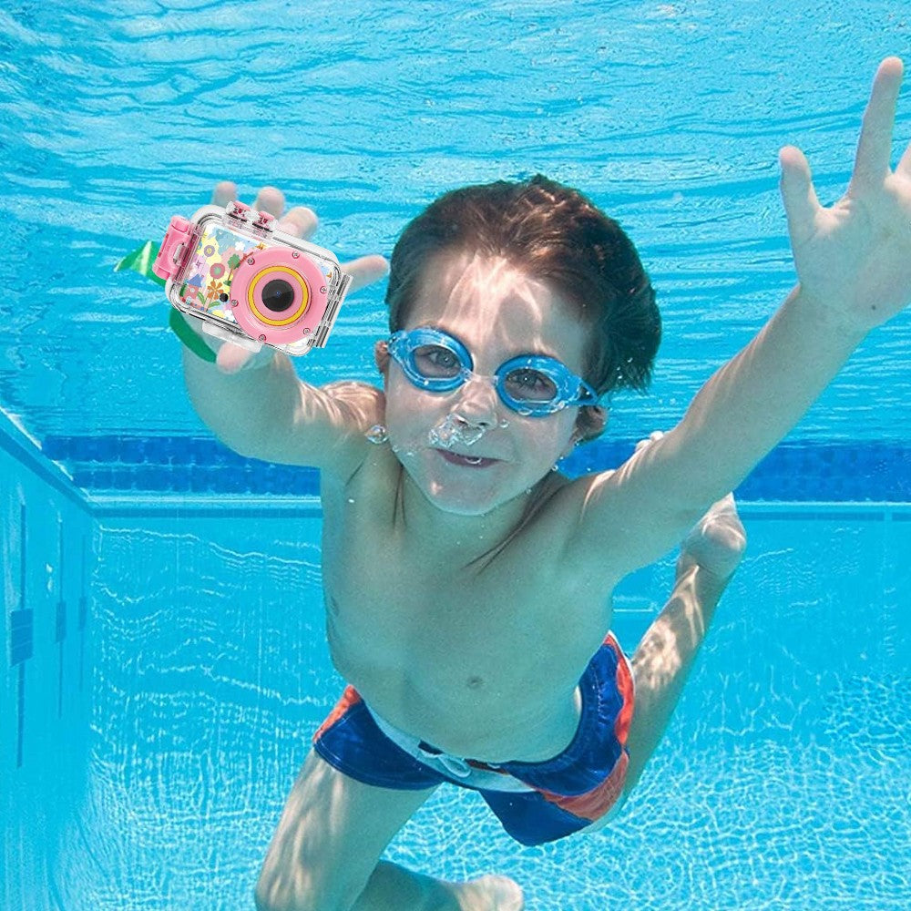 1080P HD Kids Sports Camera with Waterproof Case and 32GB Memory Card - Pink