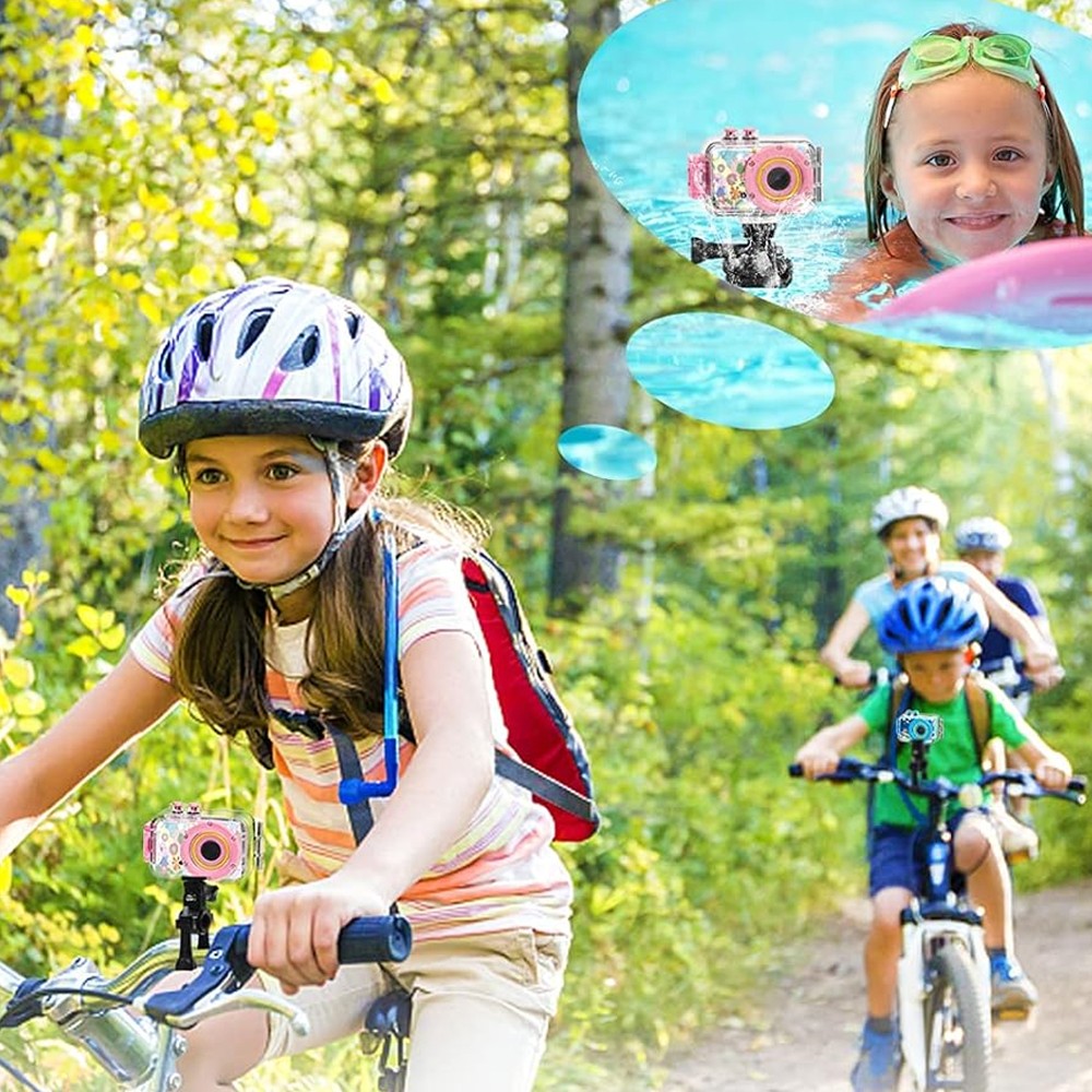 1080P HD Kids Sports Camera with Waterproof Case and 32GB Memory Card - Pink