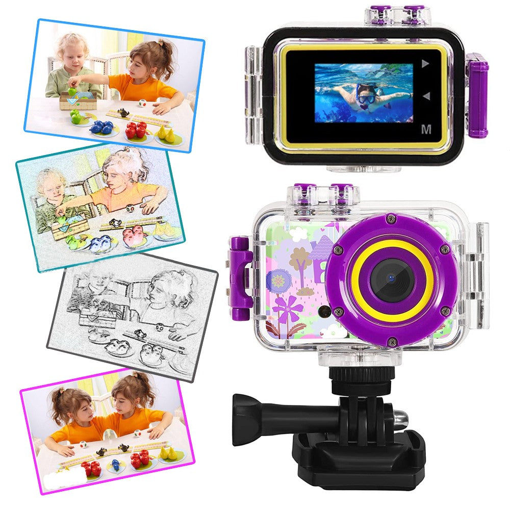 1080P HD Kids Sports Camera with Waterproof Case and 32GB Memory Card - Purple
