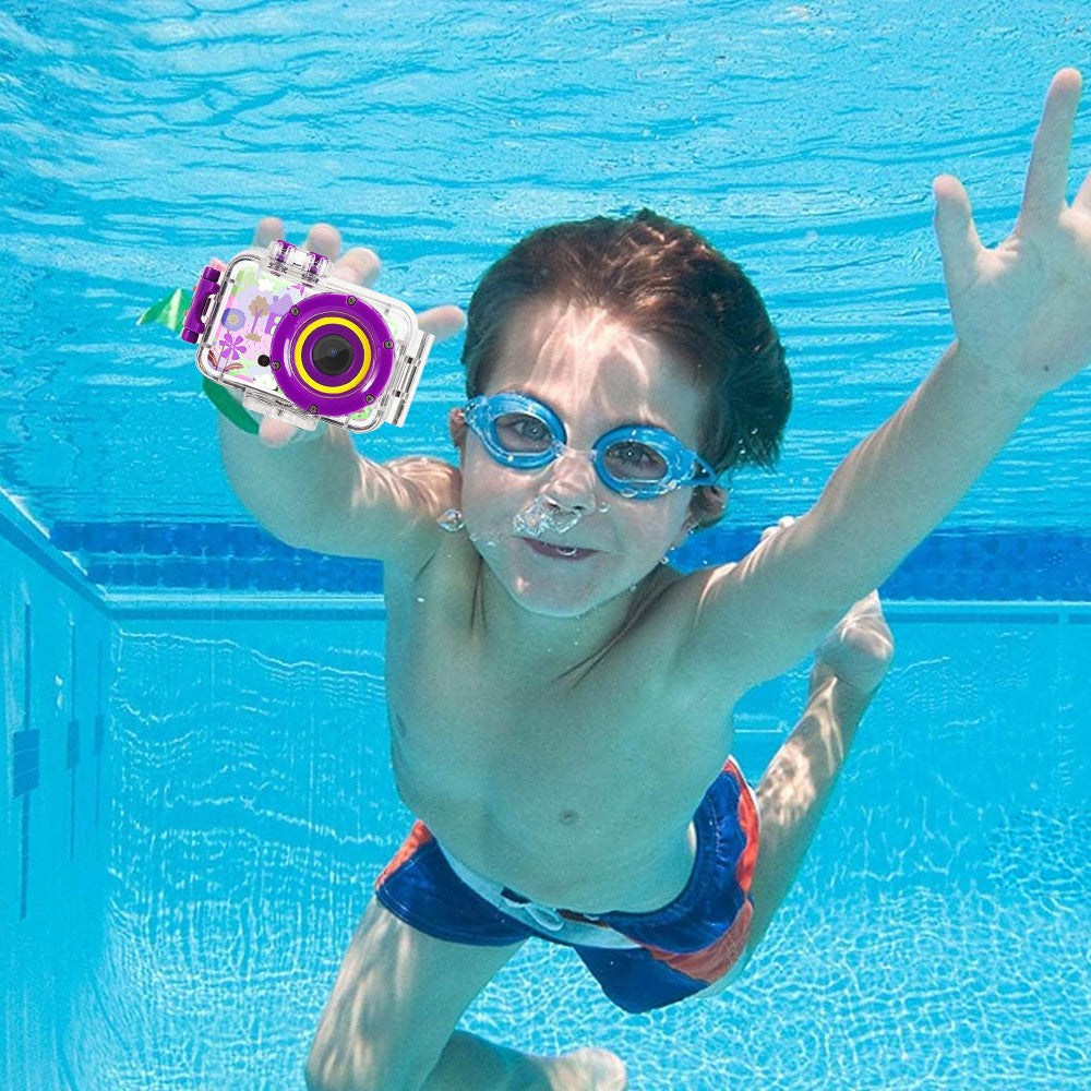 1080P HD Kids Sports Camera with Waterproof Case and 32GB Memory Card - Purple