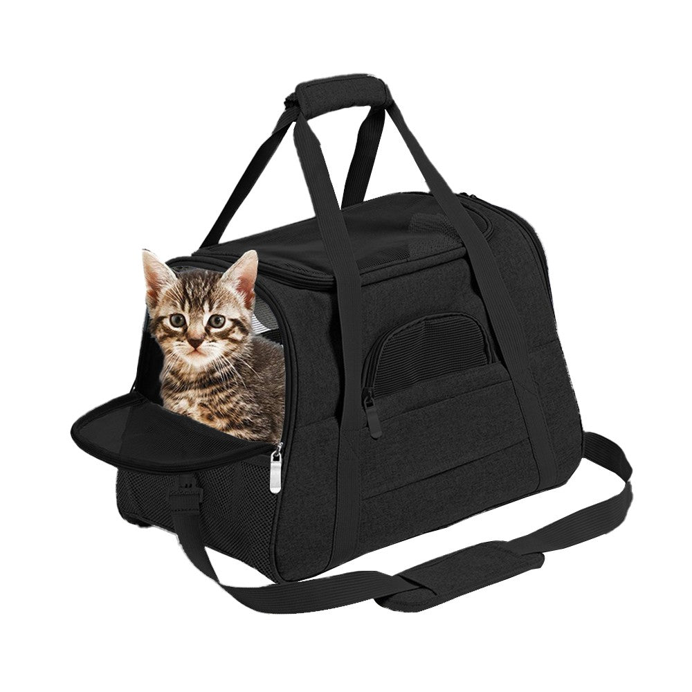 Pet Carrier Bag with Plush Mat Cat Dog Soft Crate Cage Shoulder Soft Carry Bag Black