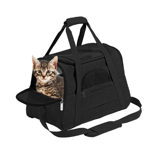 Pet Carrier Bag with Plush Mat Cat Dog Soft Crate Cage Shoulder Soft Carry Bag Black