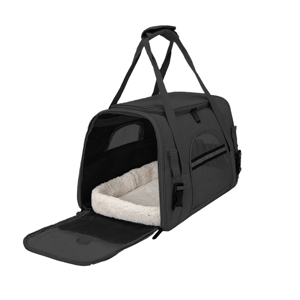 Pet Carrier Bag with Plush Mat Cat Dog Soft Crate Cage Shoulder Soft Carry Bag Black
