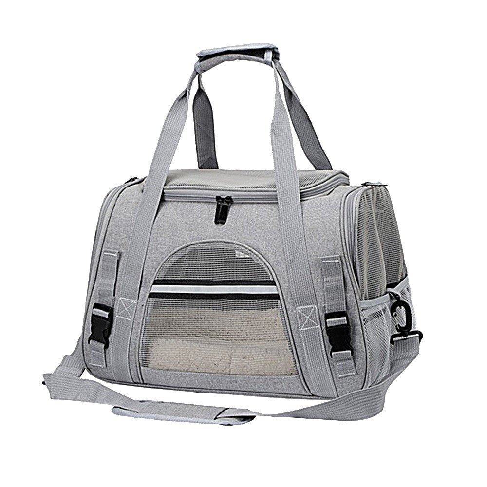 Pet Carrier Bag with Plush Mat Cat Dog Soft Crate Cage Shoulder Soft Carry Bag Grey
