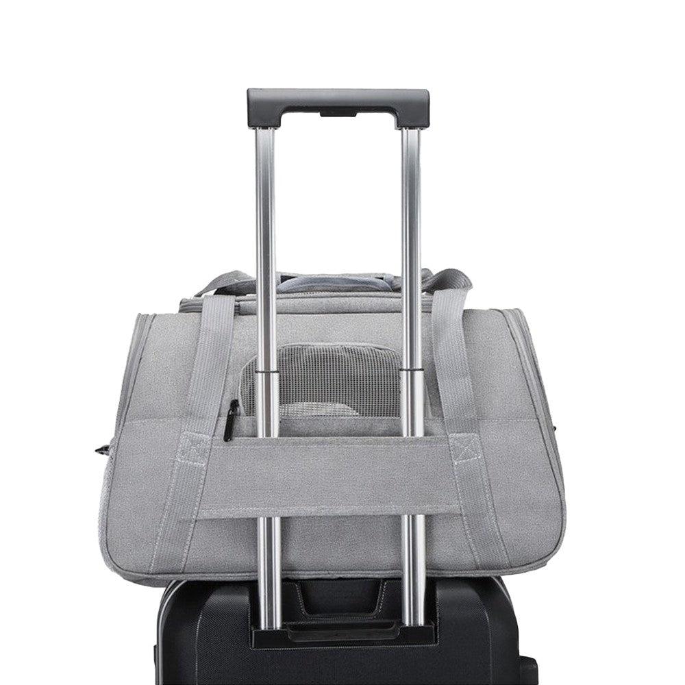 Pet Carrier Bag with Plush Mat Cat Dog Soft Crate Cage Shoulder Soft Carry Bag Grey