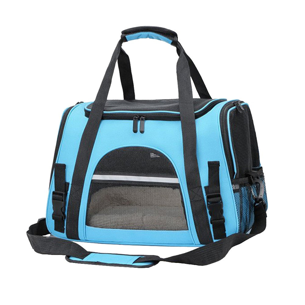 Pet Carrier Bag with Plush Mat Cat Dog Soft Crate Cage Shoulder Soft Carry Bag Blue